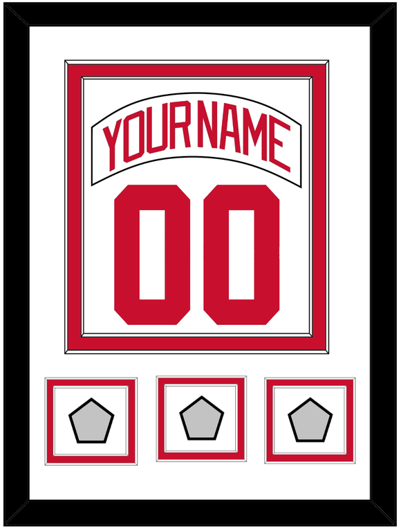 Detroit Nameplate & Number (Back) Combined With 3 Stanley Cup Finals Patches - Home White (1997-2007) - Double Mat 1