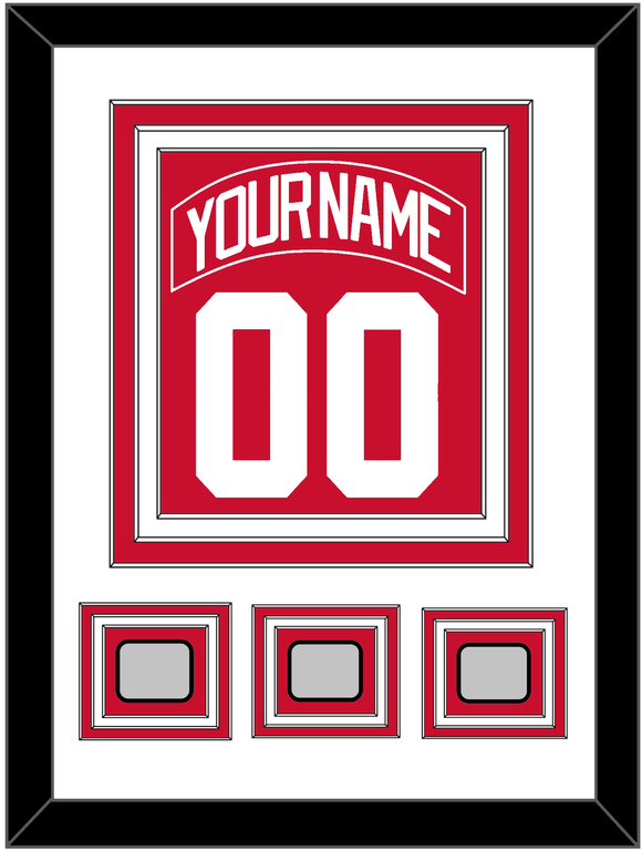 Detroit Nameplate & Number (Back) Combined With 3 Stanley Cup Finals Patches - Road Red (1997-2007) - Triple Mat 1