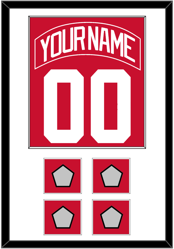 Detroit Nameplate & Number (Back) Combined With 4 Stanley Cup Finals Patches - Home Red (2007-2017) - Single Mat 1