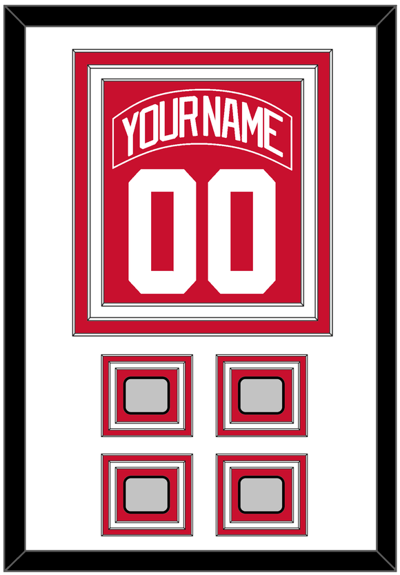 Detroit Nameplate & Number (Back) Combined With 4 Stanley Cup Finals Patches - Home Red (2007-2017) - Triple Mat 1