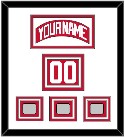 Detroit Nameplate, Number (Shoulder) & 3 Stanley Cup Finals Patches - Road Red (1997-2007) - Triple Mat 1