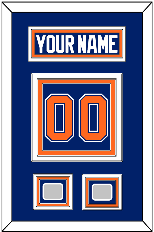 Edmonton Nameplate & Number (Back) With 2 Stanley Cup Champions Patches - Road Blue (1981-1994) - Premier Tier 2