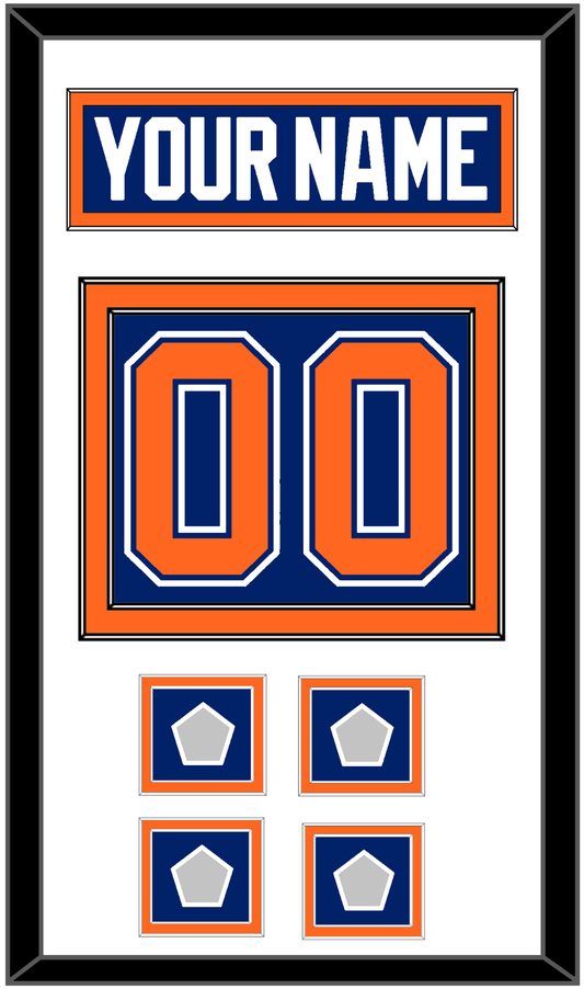 Edmonton Nameplate & Number (Back) With 4 Stanley Cup Champions Patches - Road Blue (1981-1994) - Signature Tier 1