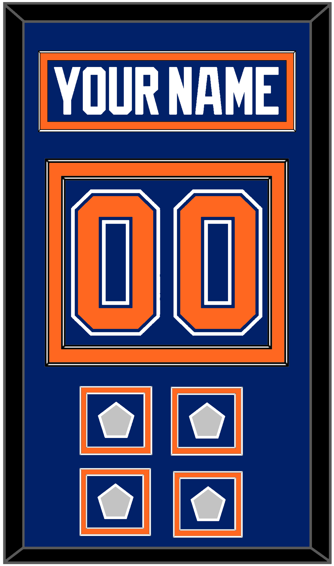 Edmonton Nameplate & Number (Back) With 4 Stanley Cup Champions Patches - Road Blue (1981-1994) - Signature Tier 2