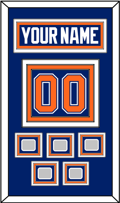 Edmonton Nameplate & Number (Back) With 5 Stanley Cup Champions Patches - Road Blue (1981-1994) - Premier Tier 2