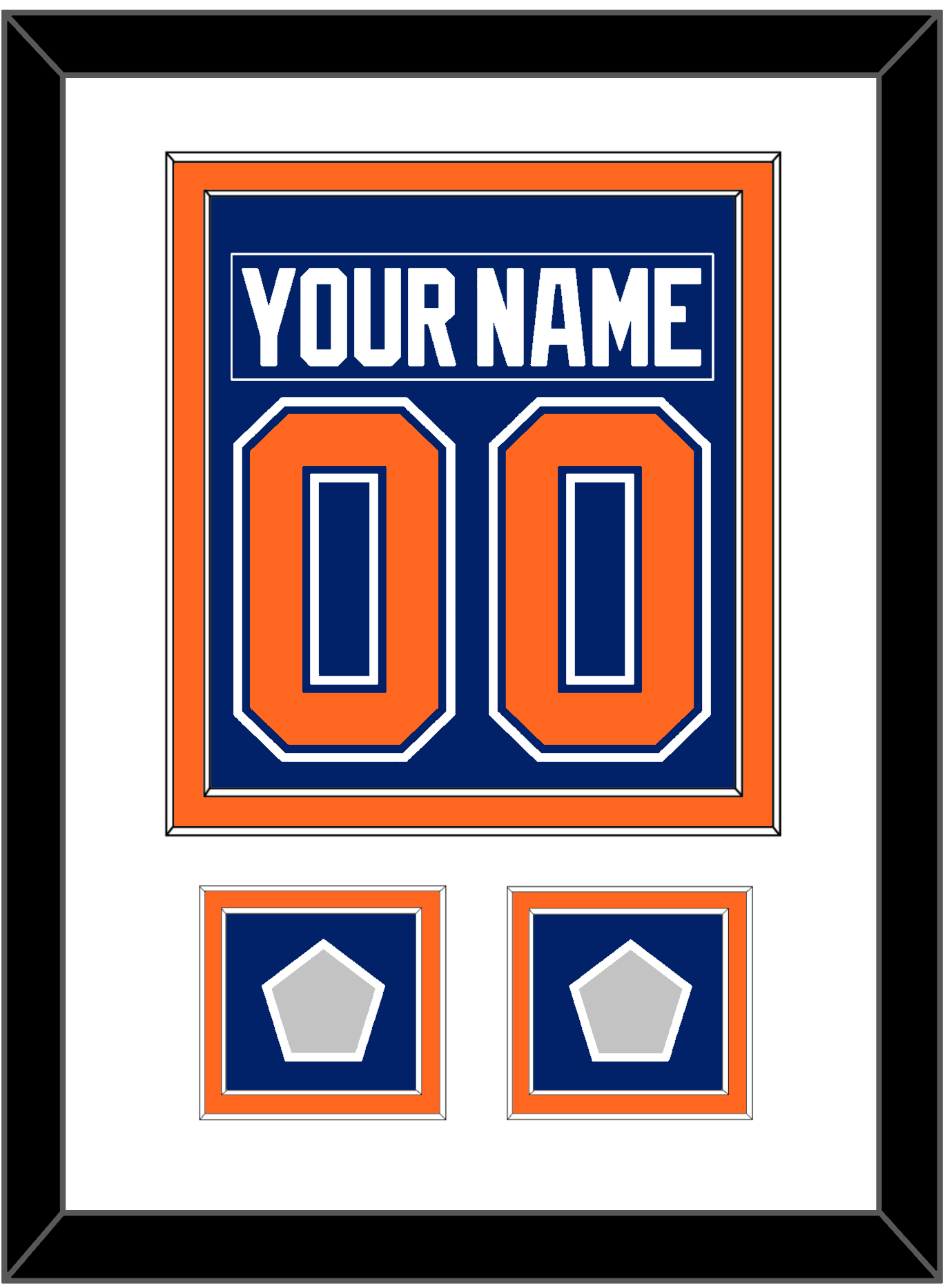 Edmonton Nameplate & Number (Back) Combined With 2 Stanley Cup Champions Patches - Road Blue (1981-1994) - Signature Tier 1