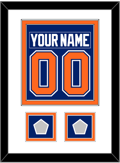 Edmonton Nameplate & Number (Back) Combined With 2 Stanley Cup Champions Patches - Road Blue (1981-1994) - Signature Tier 1