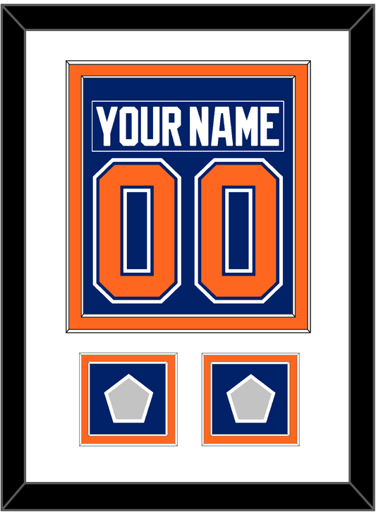 Edmonton Nameplate & Number (Back) Combined With 2 Stanley Cup Champions Patches - Road Blue (1981-1994) - Signature Tier 1