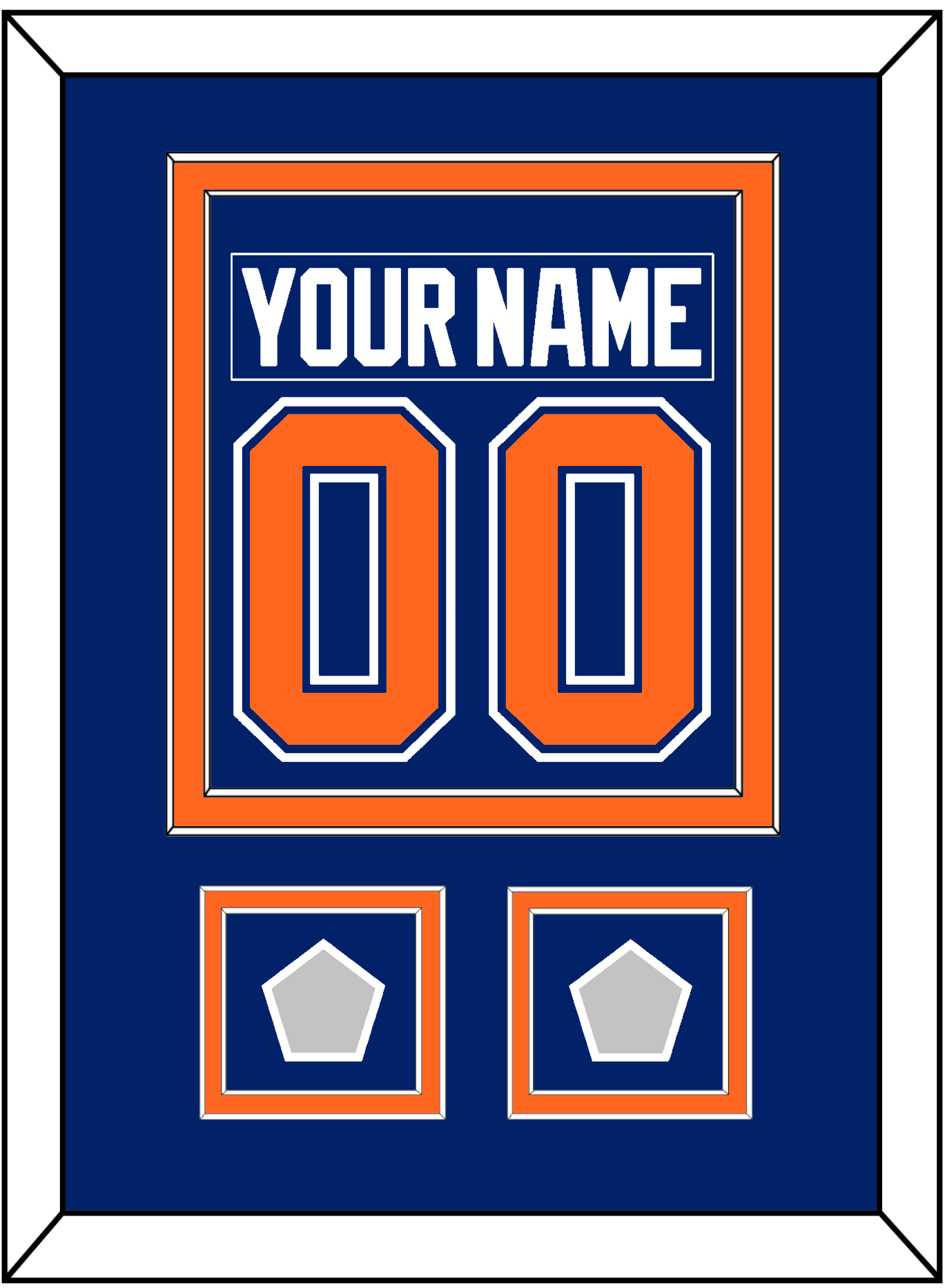 Edmonton Nameplate & Number (Back) Combined With 2 Stanley Cup Champions Patches - Road Blue (1981-1994) - Signature Tier 2