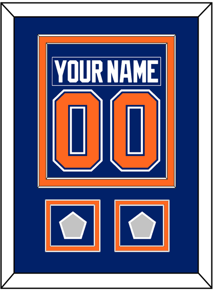 Edmonton Nameplate & Number (Back) Combined With 2 Stanley Cup Champions Patches - Road Blue (1981-1994) - Signature Tier 2
