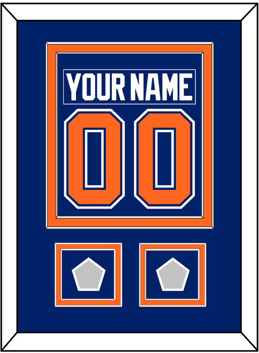 Edmonton Nameplate & Number (Back) Combined With 2 Stanley Cup Champions Patches - Road Blue (1981-1994) - Signature Tier 2