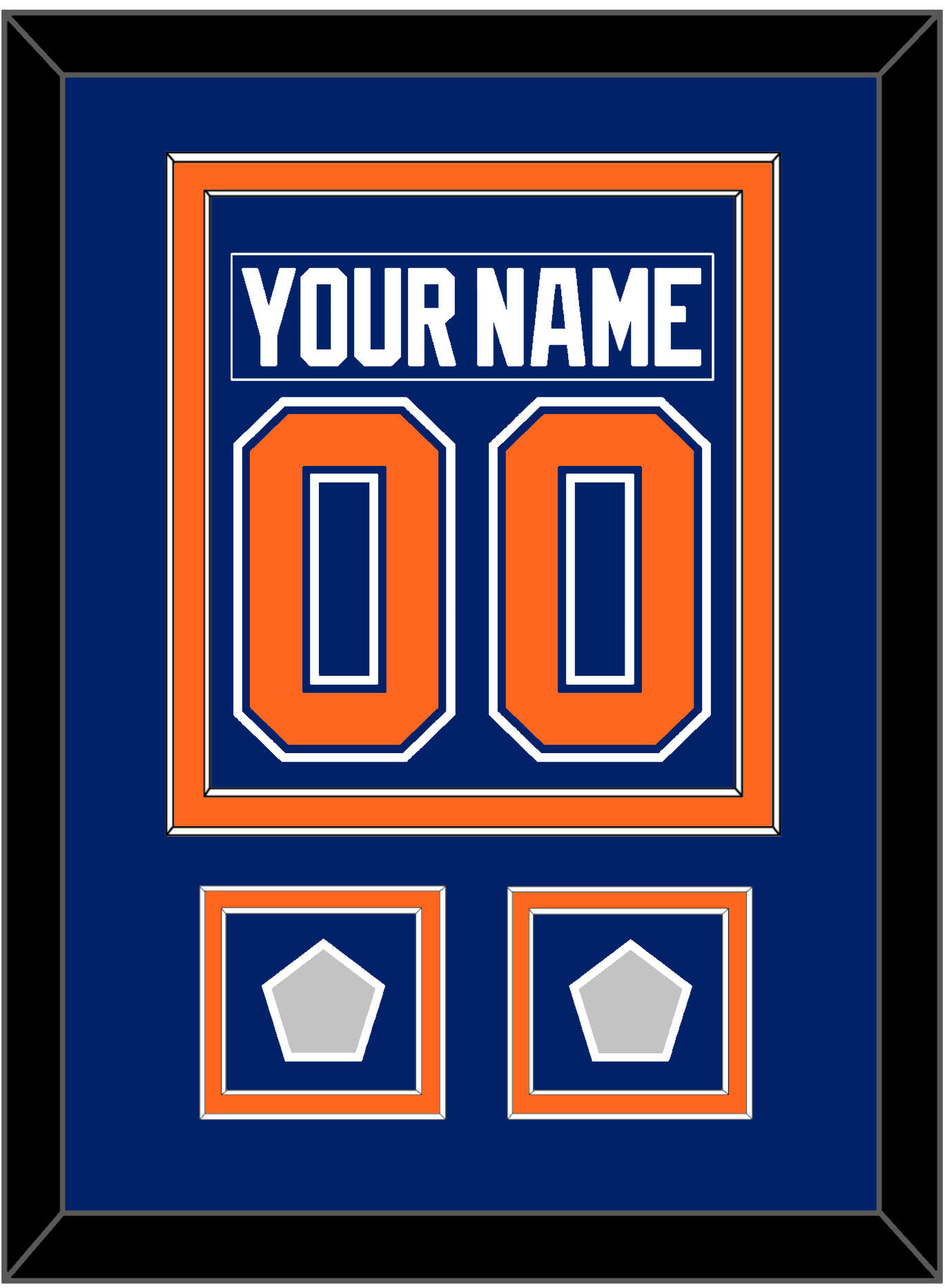 Edmonton Nameplate & Number (Back) Combined With 2 Stanley Cup Champions Patches - Road Blue (1981-1994) - Signature Tier 2
