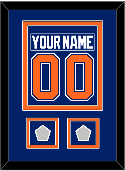 Edmonton Nameplate & Number (Back) Combined With 2 Stanley Cup Champions Patches - Road Blue (1981-1994) - Signature Tier 2