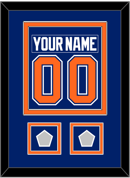 Edmonton Nameplate & Number (Back) Combined With 2 Stanley Cup Champions Patches - Road Blue (1981-1994) - Signature Tier 2