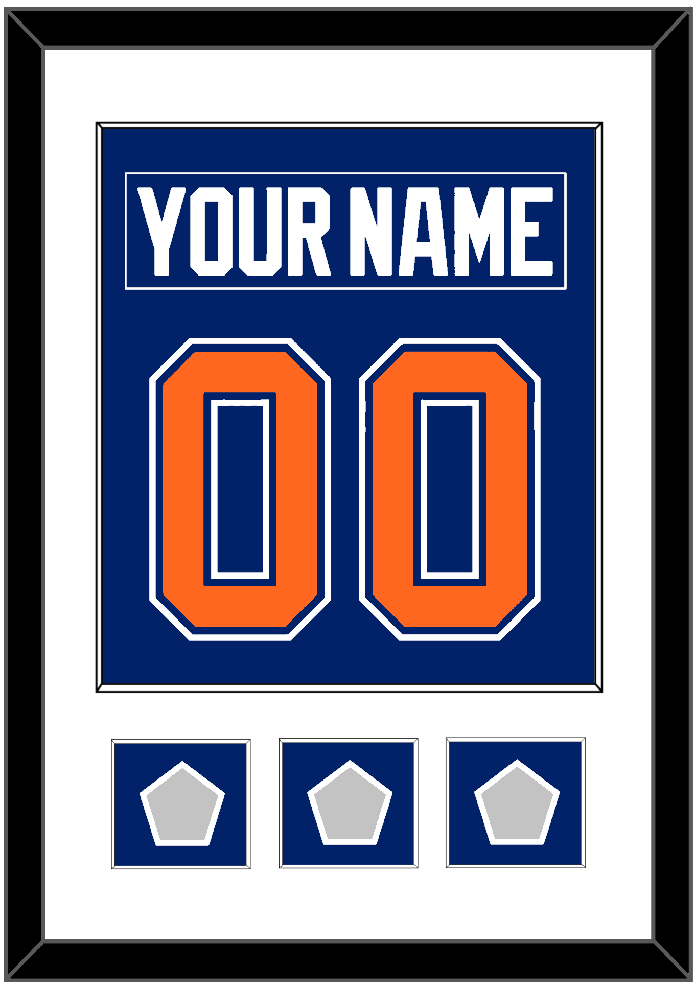 Edmonton Nameplate & Number (Back) Combined With 3 Stanley Cup Champions Patches - Road Blue (1981-1994) - Essential Tier 1