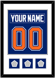 Edmonton Nameplate & Number (Back) Combined With 3 Stanley Cup Champions Patches - Road Blue (1981-1994) - Single Mat 1