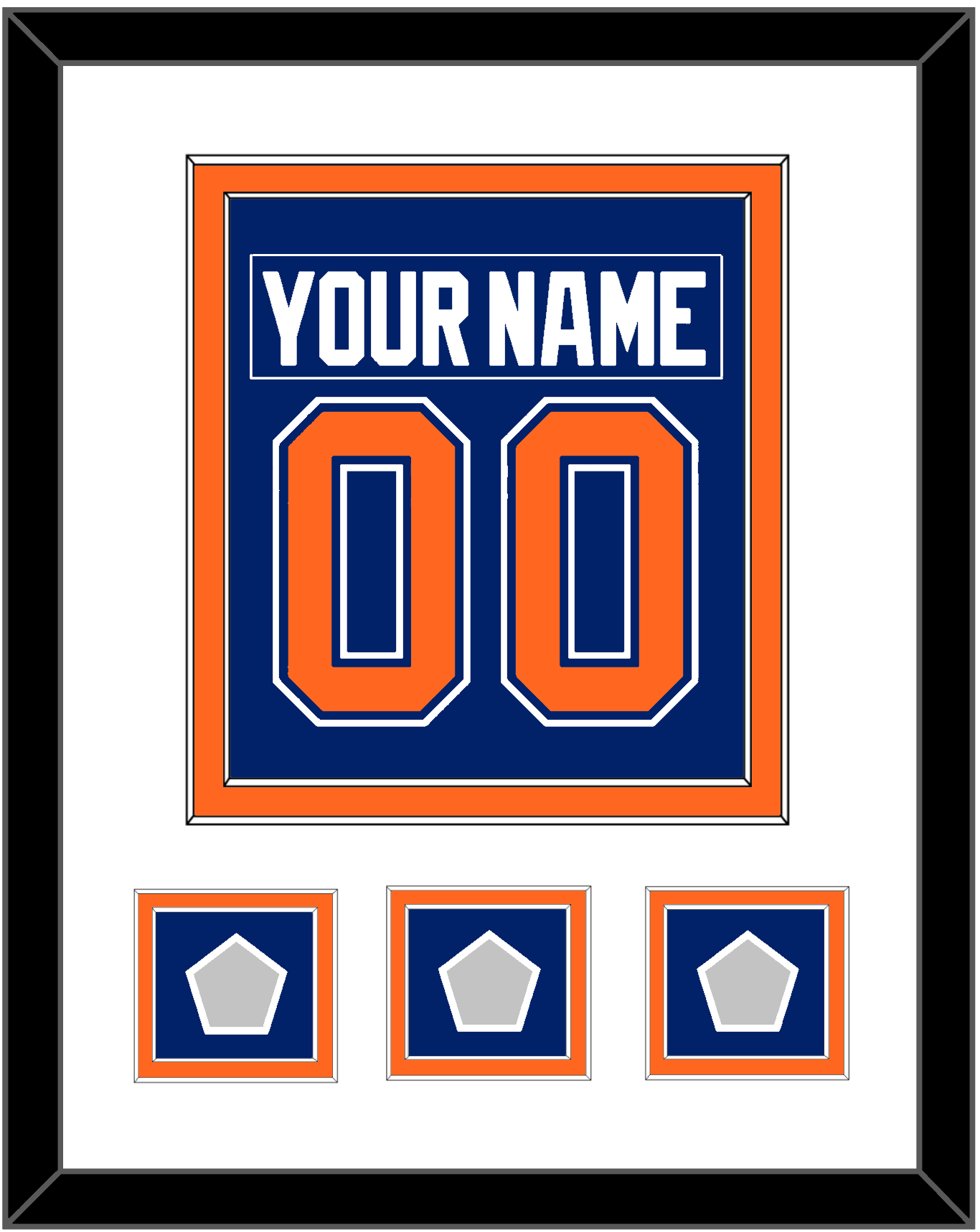 Edmonton Nameplate & Number (Back) Combined With 3 Stanley Cup Champions Patches - Road Blue (1981-1994) - Signature Tier 1