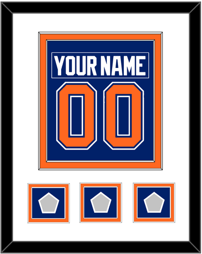 Edmonton Nameplate & Number (Back) Combined With 3 Stanley Cup Champions Patches - Road Blue (1981-1994) - Signature Tier 1