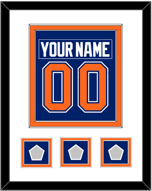 Edmonton Nameplate & Number (Back) Combined With 3 Stanley Cup Champions Patches - Road Blue (1981-1994) - Signature Tier 1