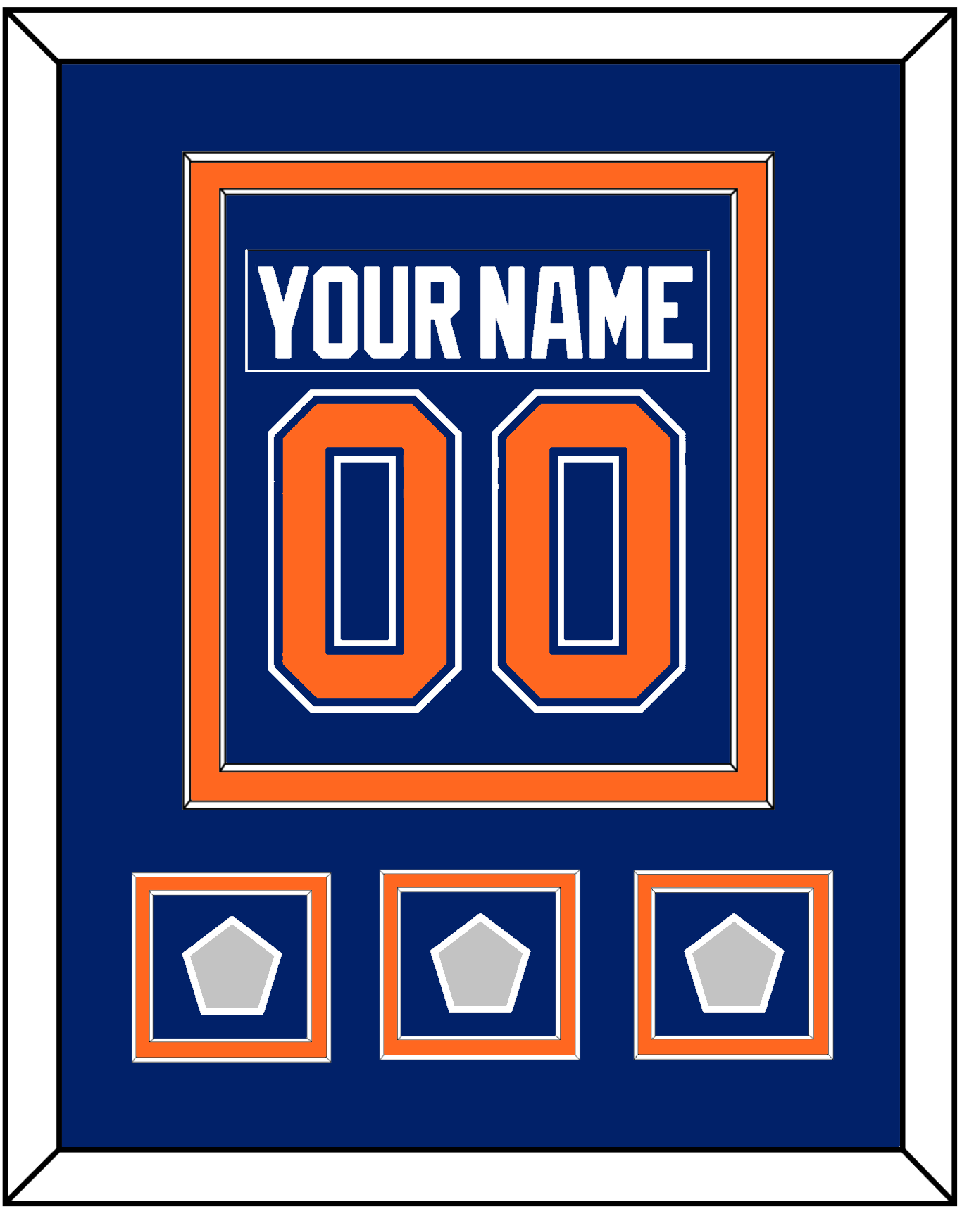Edmonton Nameplate & Number (Back) Combined With 3 Stanley Cup Champions Patches - Road Blue (1981-1994) - Signature Tier 2