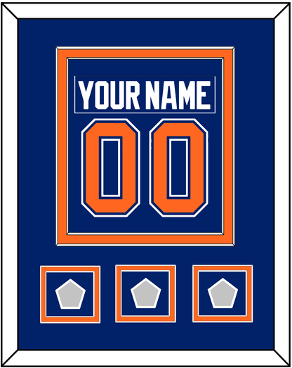 Edmonton Nameplate & Number (Back) Combined With 3 Stanley Cup Champions Patches - Road Blue (1981-1994) - Signature Tier 2