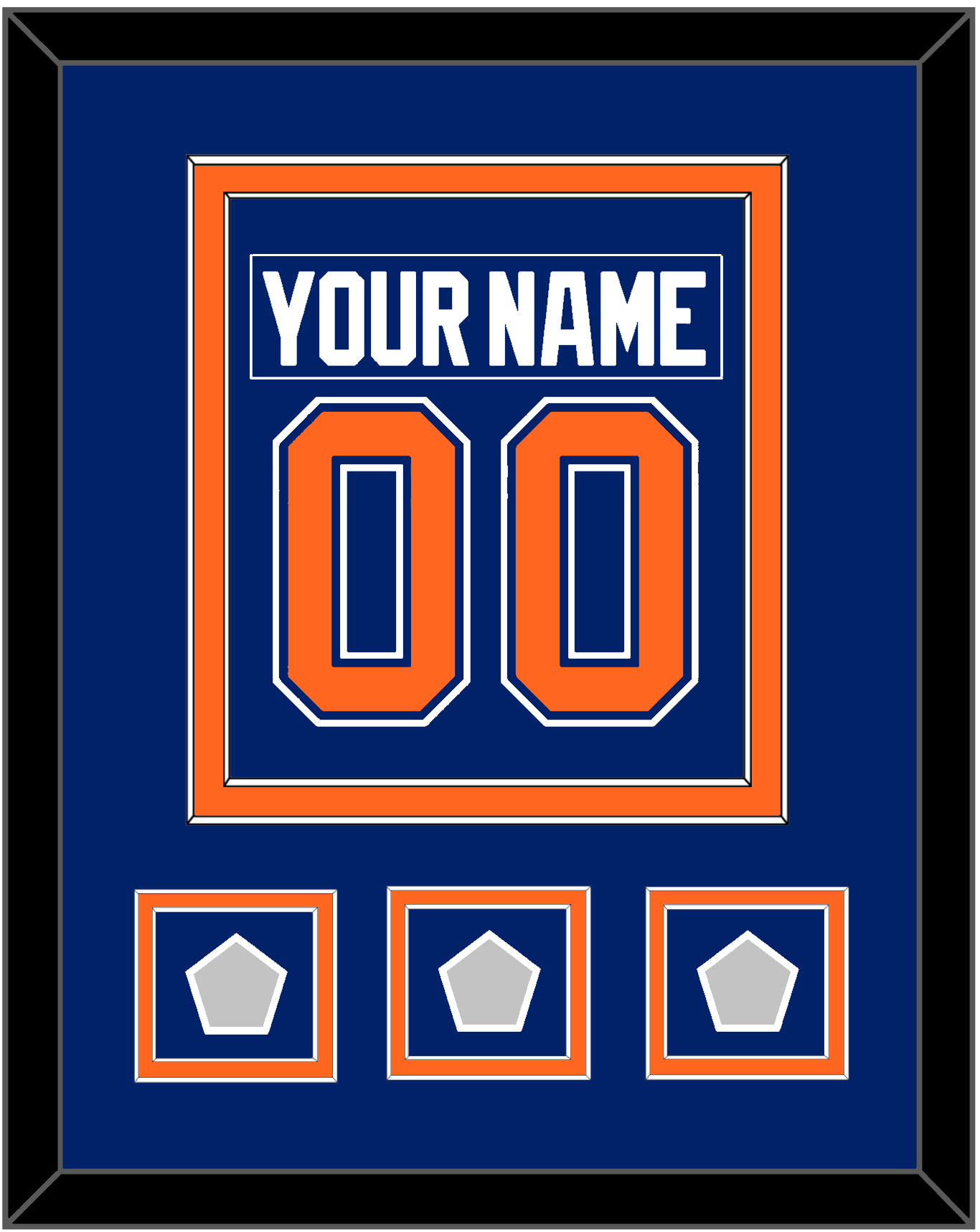 Edmonton Nameplate & Number (Back) Combined With 3 Stanley Cup Champions Patches - Road Blue (1981-1994) - Signature Tier 2