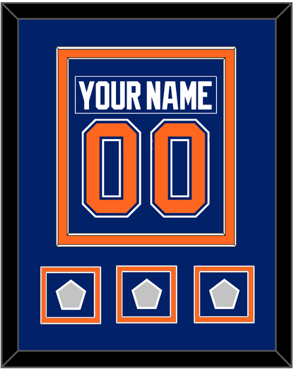 Edmonton Nameplate & Number (Back) Combined With 3 Stanley Cup Champions Patches - Road Blue (1981-1994) - Signature Tier 2