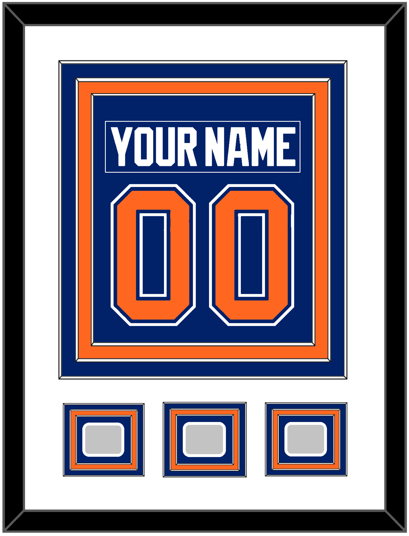Edmonton Nameplate & Number (Back) Combined With 3 Stanley Cup Champions Patches - Road Blue (1981-1994) - Premier Tier 1