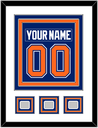 Edmonton Nameplate & Number (Back) Combined With 3 Stanley Cup Champions Patches - Road Blue (1981-1994) - Premier Tier 1