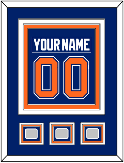 Edmonton Nameplate & Number (Back) Combined With 3 Stanley Cup Champions Patches - Road Blue (1981-1994) - Premier Tier 2