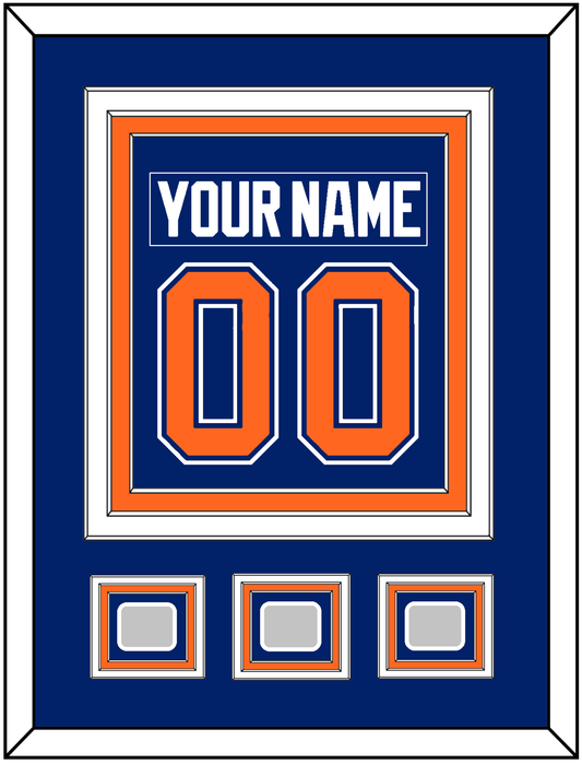 Edmonton Nameplate & Number (Back) Combined With 3 Stanley Cup Champions Patches - Road Blue (1981-1994) - Premier Tier 2