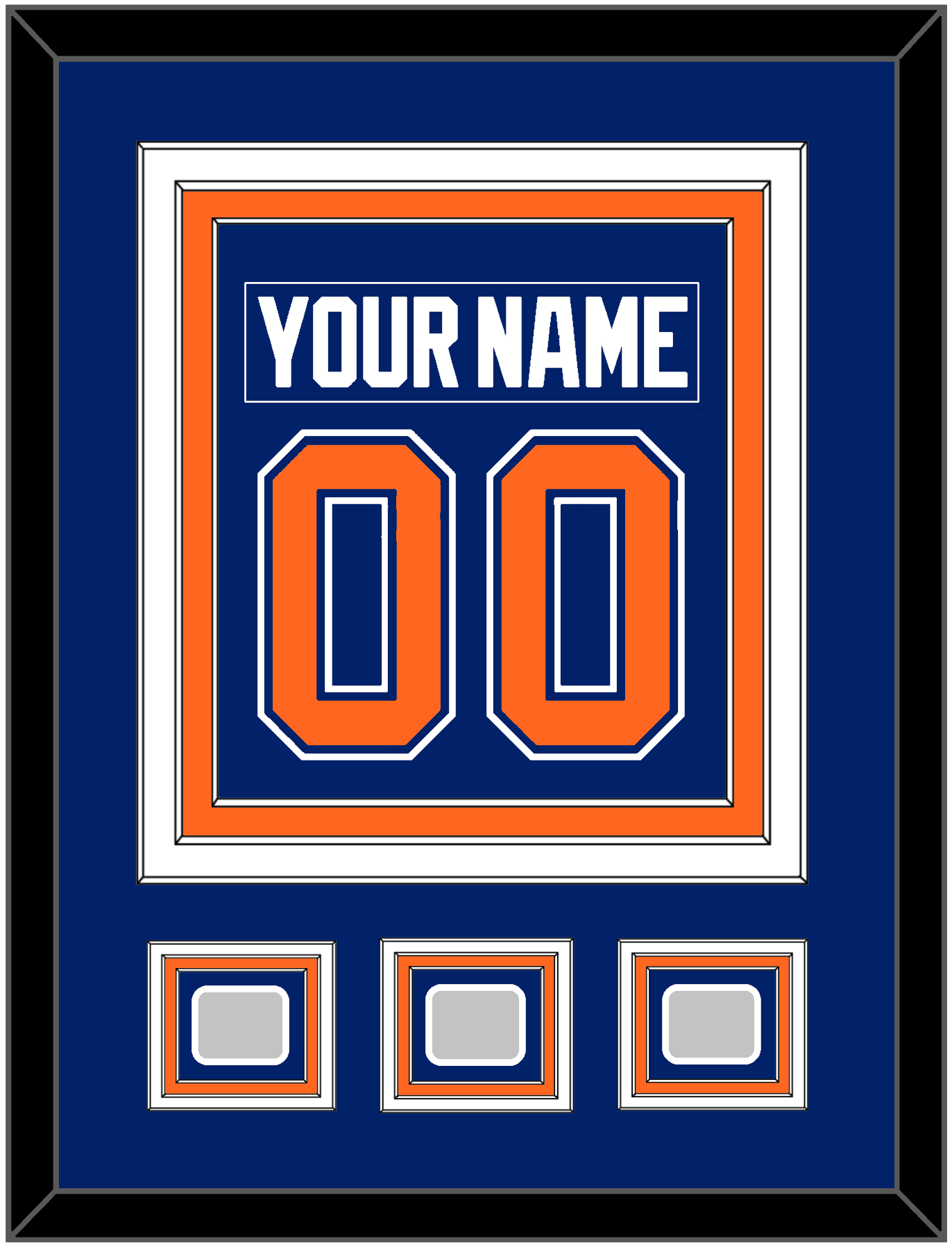Edmonton Nameplate & Number (Back) Combined With 3 Stanley Cup Champions Patches - Road Blue (1981-1994) - Premier Tier 2