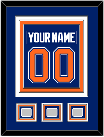 Edmonton Nameplate & Number (Back) Combined With 3 Stanley Cup Champions Patches - Road Blue (1981-1994) - Premier Tier 2