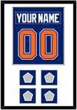 Edmonton Nameplate & Number (Back) Combined With 4 Stanley Cup Champions Patches - Road Blue (1981-1994) - Single Mat 1