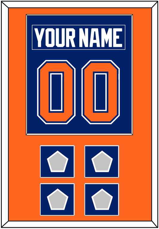Edmonton Nameplate & Number (Back) Combined With 4 Stanley Cup Champions Patches - Road Blue (1981-1994) - Essential Tier 2