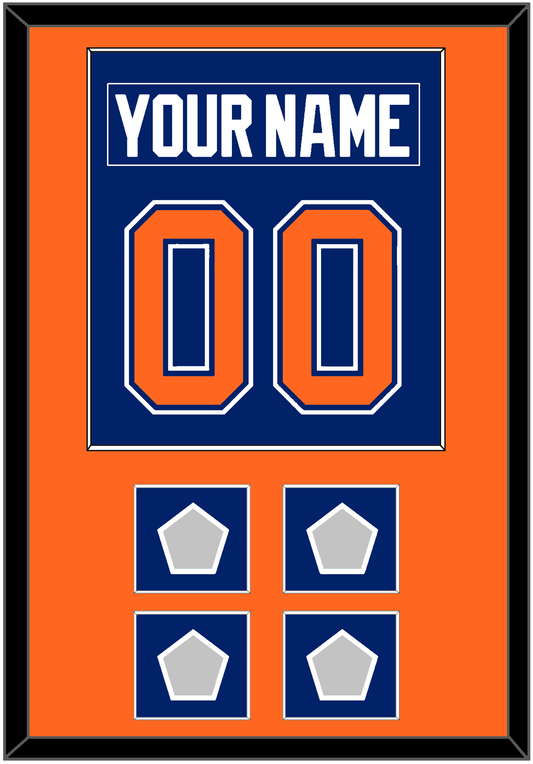 Edmonton Nameplate & Number (Back) Combined With 4 Stanley Cup Champions Patches - Road Blue (1981-1994) - Essential Tier 2