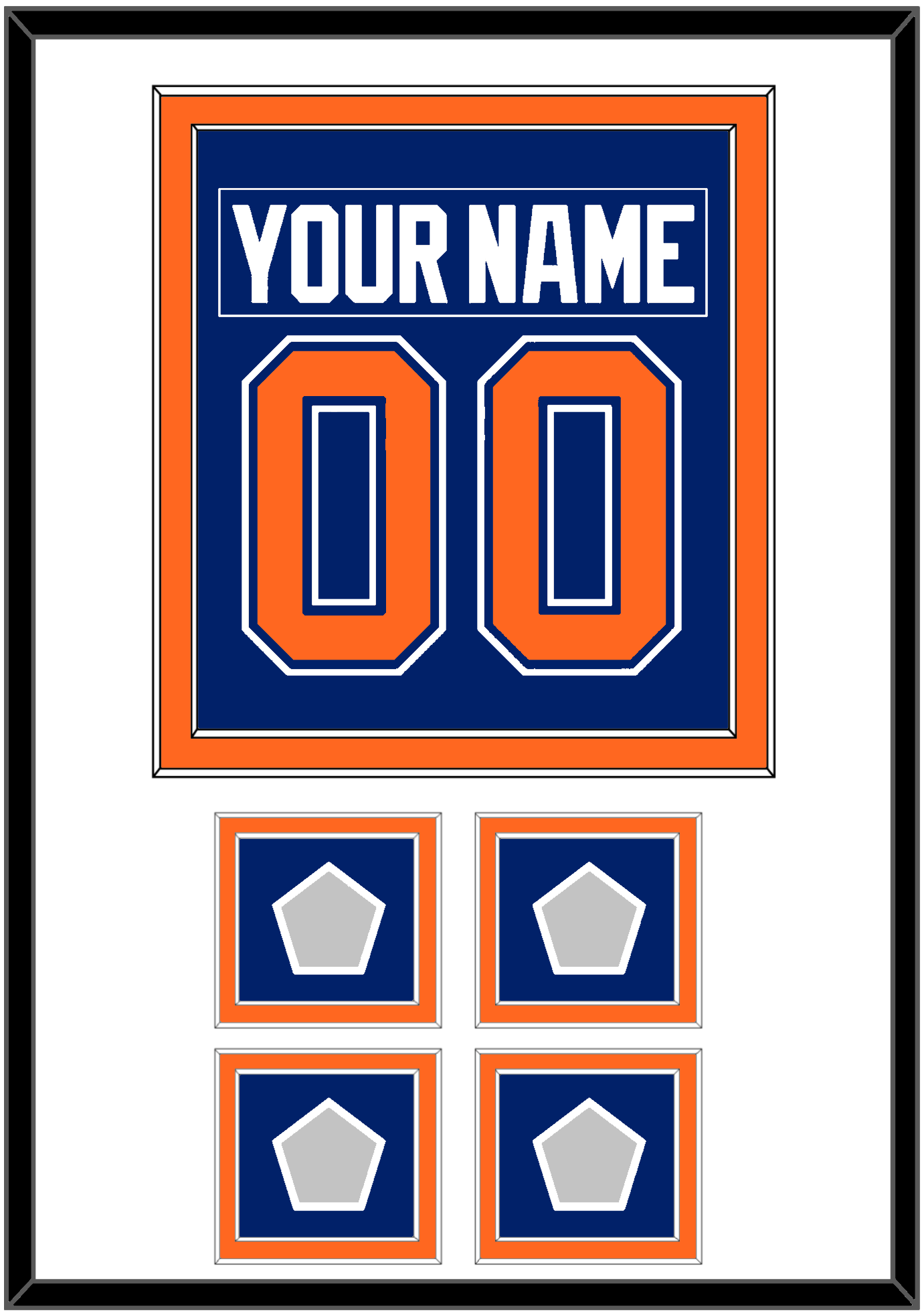 Edmonton Nameplate & Number (Back) Combined With 4 Stanley Cup Champions Patches - Road Blue (1981-1994) - Signature Tier 1