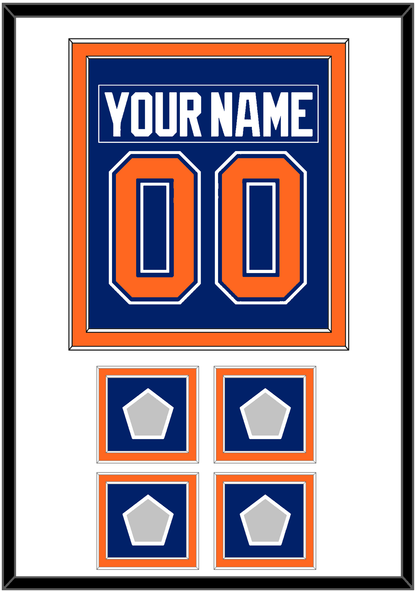 Edmonton Nameplate & Number (Back) Combined With 4 Stanley Cup Champions Patches - Road Blue (1981-1994) - Signature Tier 1