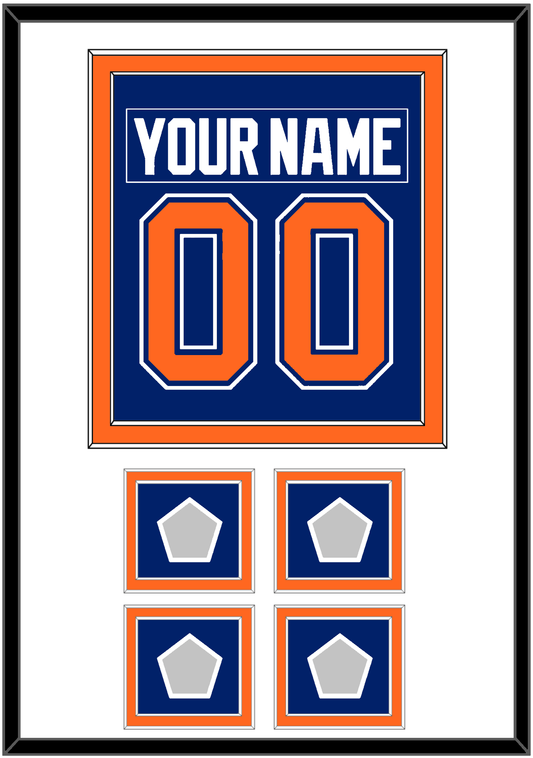 Edmonton Nameplate & Number (Back) Combined With 4 Stanley Cup Champions Patches - Road Blue (1981-1994) - Signature Tier 1