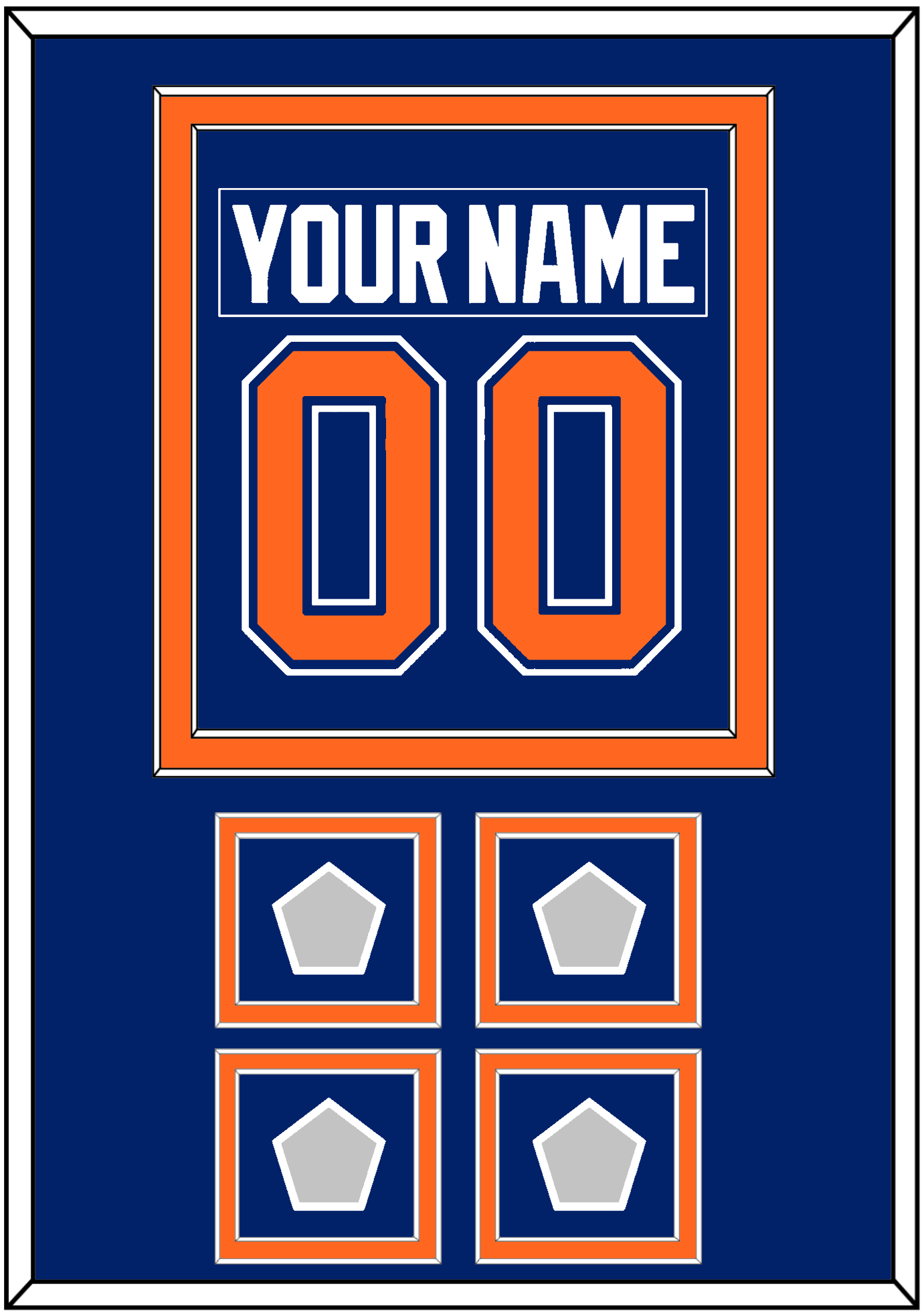 Edmonton Nameplate & Number (Back) Combined With 4 Stanley Cup Champions Patches - Road Blue (1981-1994) - Signature Tier 2
