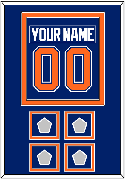 Edmonton Nameplate & Number (Back) Combined With 4 Stanley Cup Champions Patches - Road Blue (1981-1994) - Signature Tier 2
