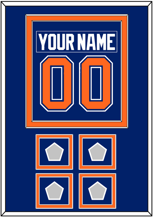 Edmonton Nameplate & Number (Back) Combined With 4 Stanley Cup Champions Patches - Road Blue (1981-1994) - Signature Tier 2