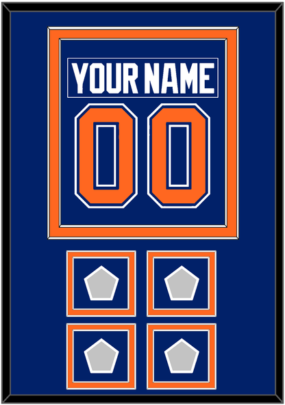 Edmonton Nameplate & Number (Back) Combined With 4 Stanley Cup Champions Patches - Road Blue (1981-1994) - Signature Tier 2