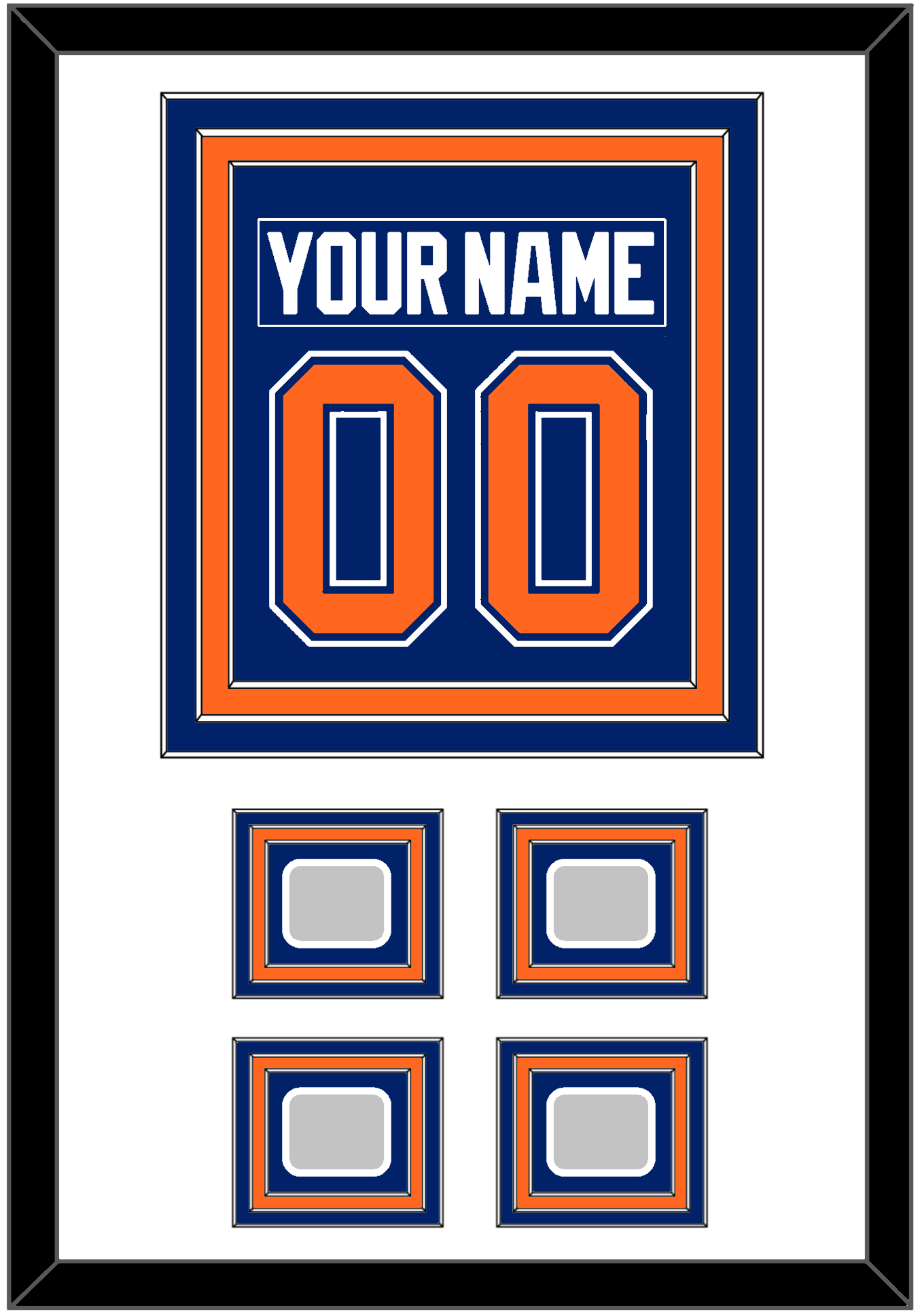 Edmonton Nameplate & Number (Back) Combined With 4 Stanley Cup Champions Patches - Road Blue (1981-1994) - Premier Tier 1
