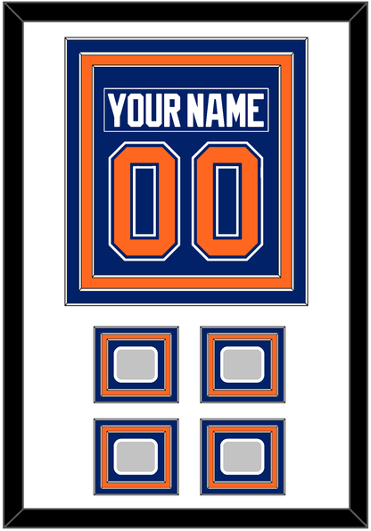 Edmonton Nameplate & Number (Back) Combined With 4 Stanley Cup Champions Patches - Road Blue (1981-1994) - Premier Tier 1