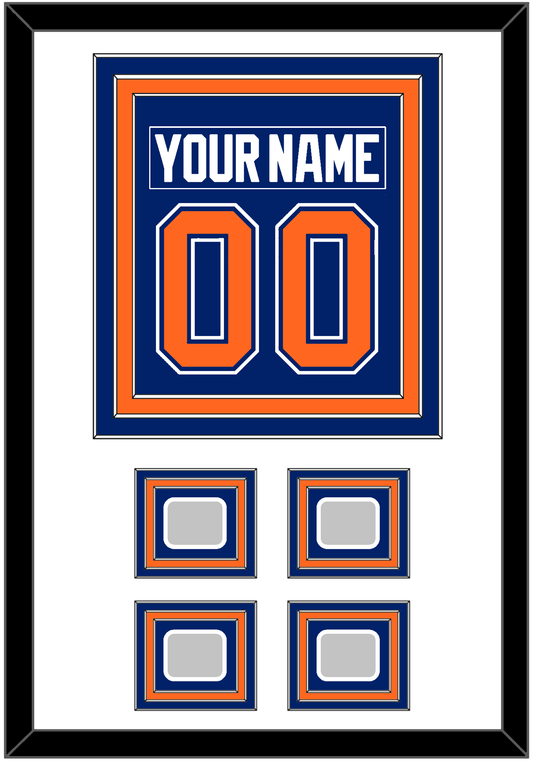 Edmonton Nameplate & Number (Back) Combined With 4 Stanley Cup Champions Patches - Road Blue (1981-1994) - Premier Tier 1