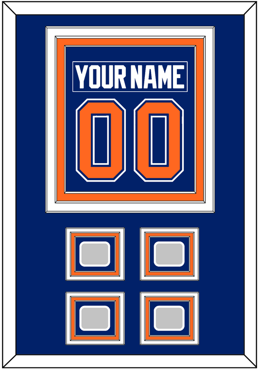 Edmonton Nameplate & Number (Back) Combined With 4 Stanley Cup Champions Patches - Road Blue (1981-1994) - Premier Tier 2