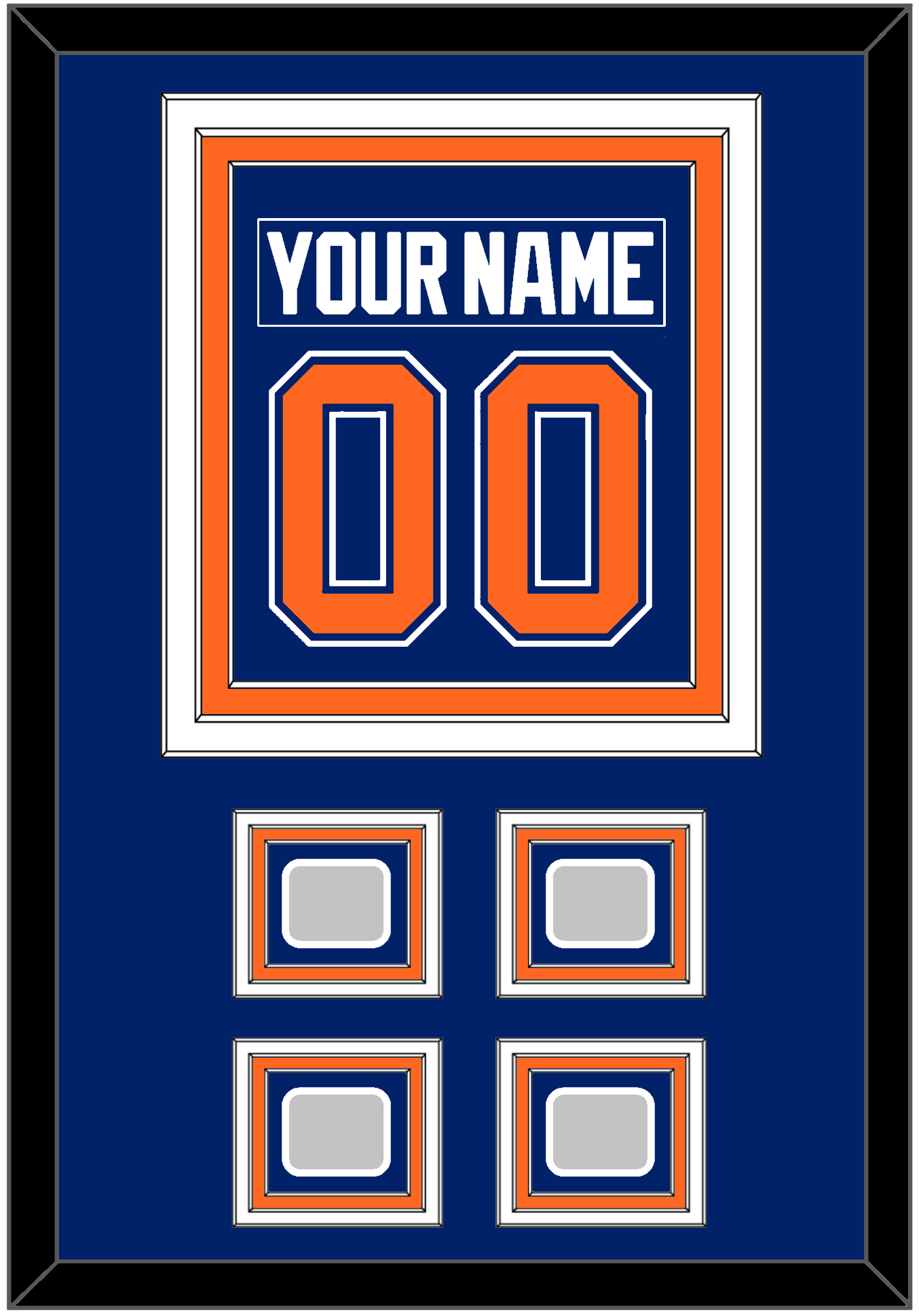 Edmonton Nameplate & Number (Back) Combined With 4 Stanley Cup Champions Patches - Road Blue (1981-1994) - Premier Tier 2