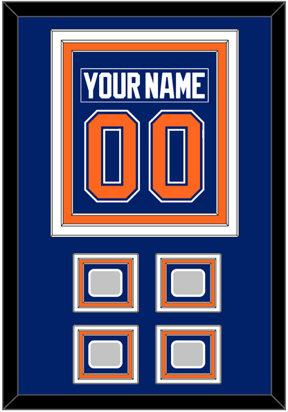 Edmonton Nameplate & Number (Back) Combined With 4 Stanley Cup Champions Patches - Road Blue (1981-1994) - Premier Tier 2