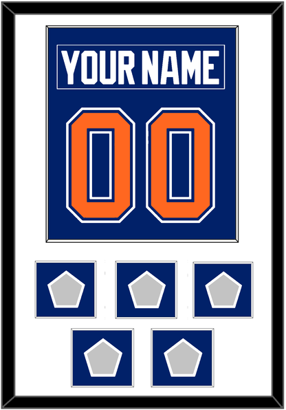 Edmonton Nameplate & Number (Back) Combined With 5 Stanley Cup Champions Patches - Road Blue (1981-1994) - Essential Tier 1